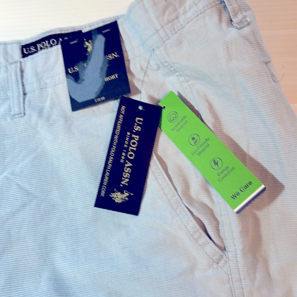NWT U.S. Polo Assn. Flat Front Striped 12” inseam Cotton Blue Short 46 waist NWT - Picture 10 of 10